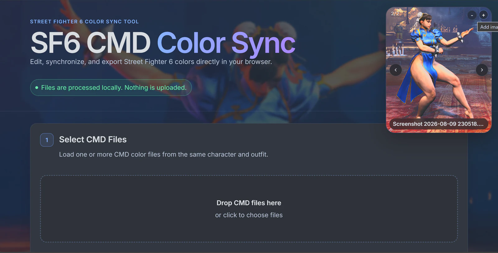 SF6 CMD Color Sync with a custom Chun-Li reference image added to the reference viewer.