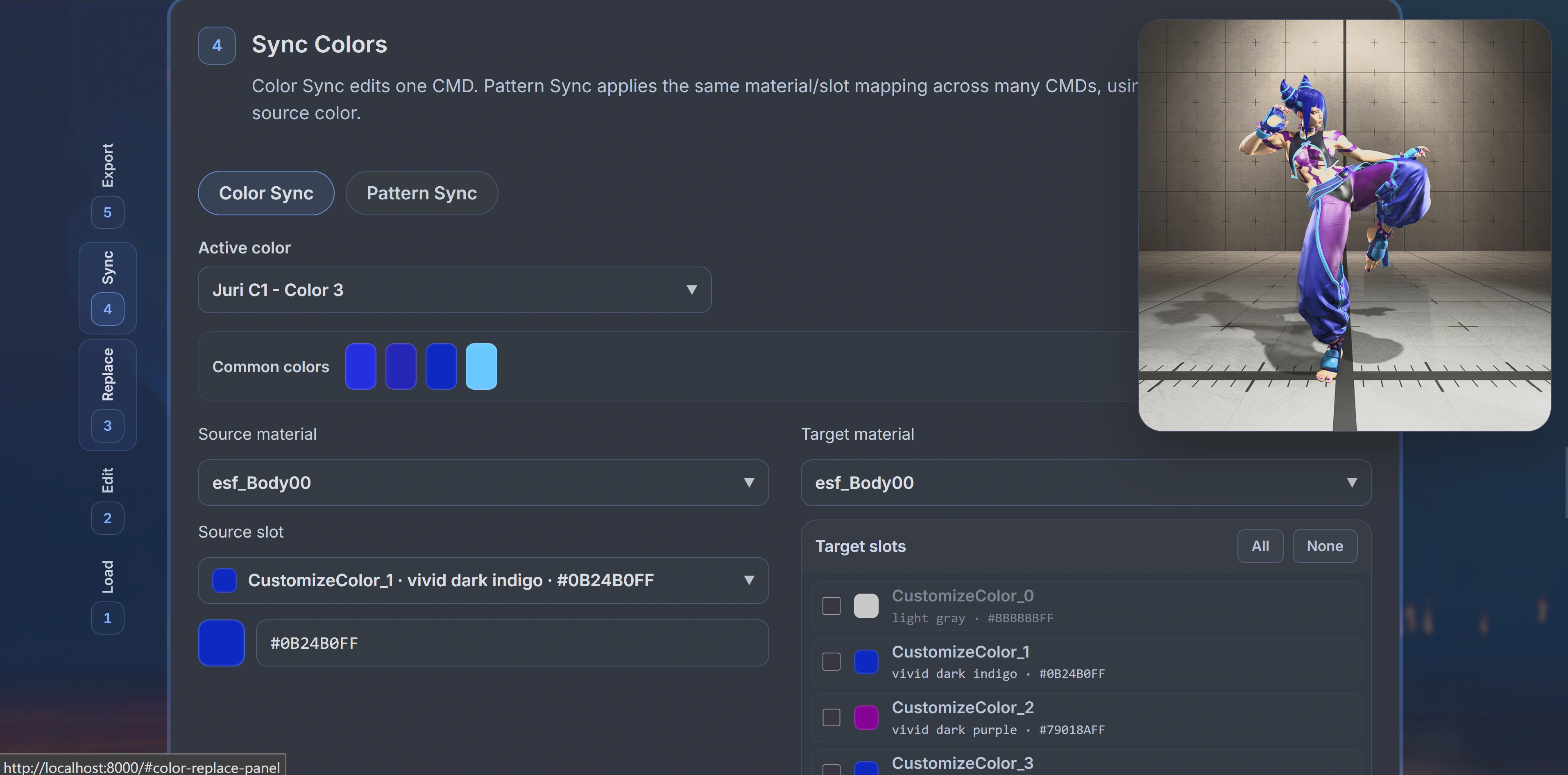 Sync Colors section with the numbered workflow rail on the left and Sync highlighted.